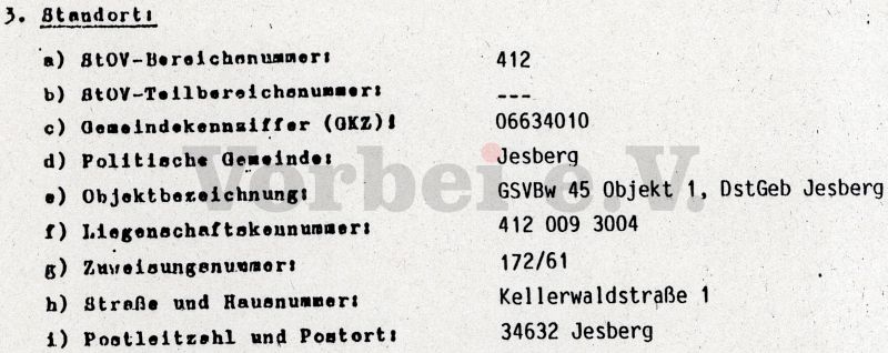 Auf einer Folgeseite des Schreibens wurde die Objektbezeichnung “GSVBw 45 Objekt 1” in Bezug auf die Postanschrift der DBP-Verstärkerstelle Jesberg verwendet.