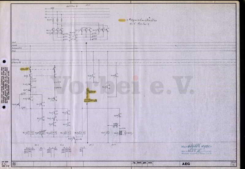 Wurde ebenfalls zur Fehlersuche herangezogen: Der originale Stromlaufplan für die Motorsteuerung des Ablüfters “B” aus dem Jahre 1967.