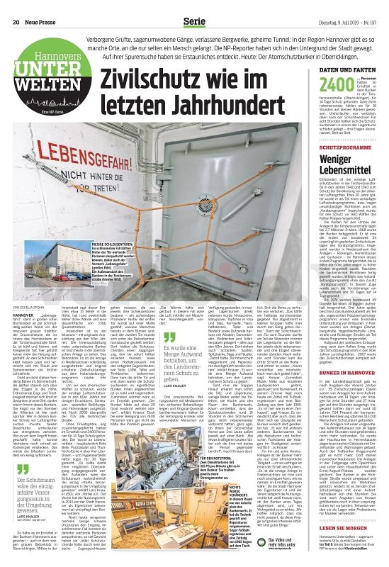 In einem ganzseitigen Beitrag berichtete die Neue Presse über den Museumsbunker Hannover.