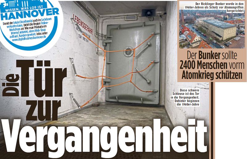 Das Foto zeigt den Zeitungsartikel Die Tür zur Vergangenheit - über den Museumsbunker Hannover