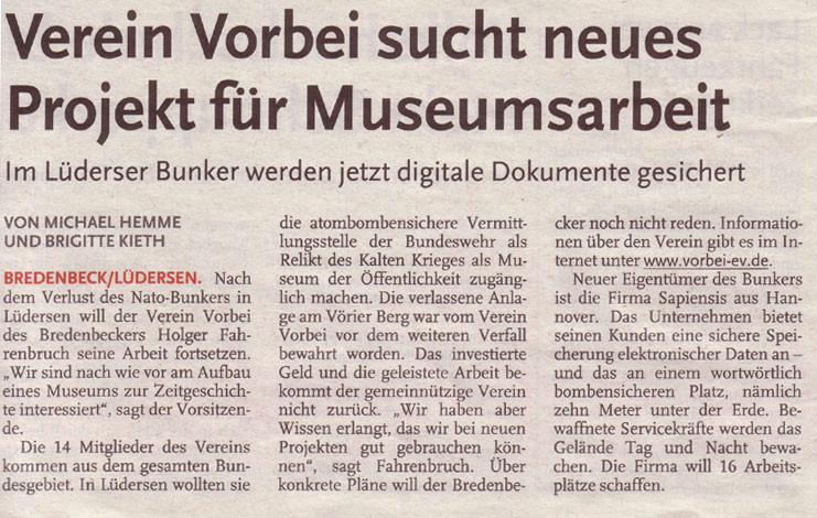 Verein Vorbei sucht neues Projekt für Museumsarbeit - Im Lüderser Bunker werden jetzt digitale Dokumente gesichert.