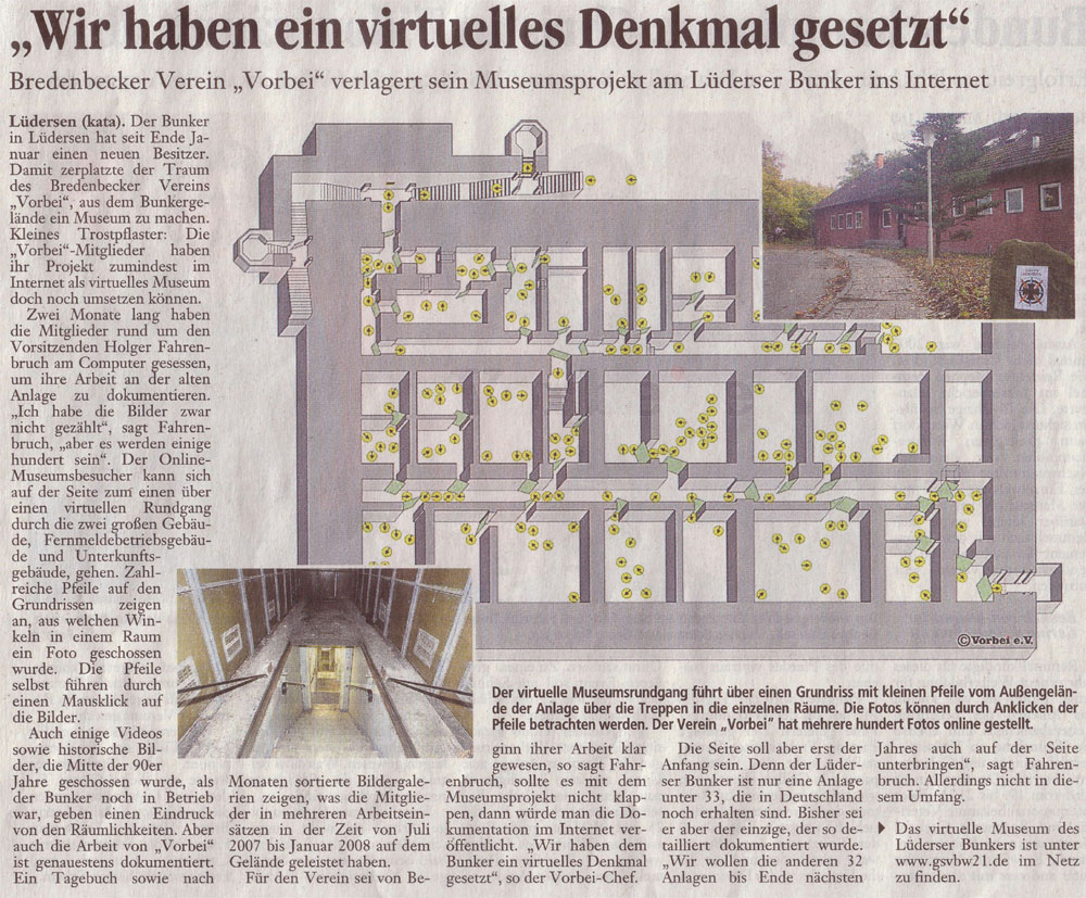 Wir haben ein virtuelles Denkmal gesetzt - Bredenbecker Verein Vorbei verlagert sein Museumsprojekt am Lüderser Bunker ins Internet.