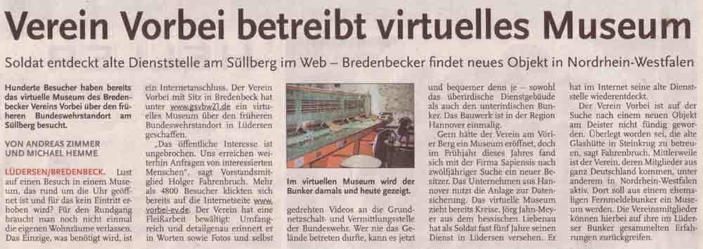 Verein Vorbei betreibt virtuelles Museum - Soldat entdeckt alte Dienststelle am Süllberg im Web - Bredenbeker findet neues Objekt in Nordrhein-Westfalen.
