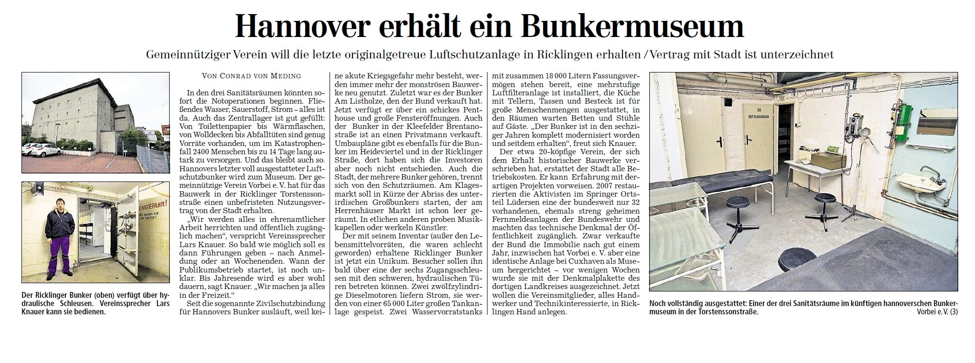 Hannover erhält ein Bunkermuseum - Gemeinnütziger Verein will die letzte originalgetreue Luftschutzanlage in Ricklingen erhalten.
