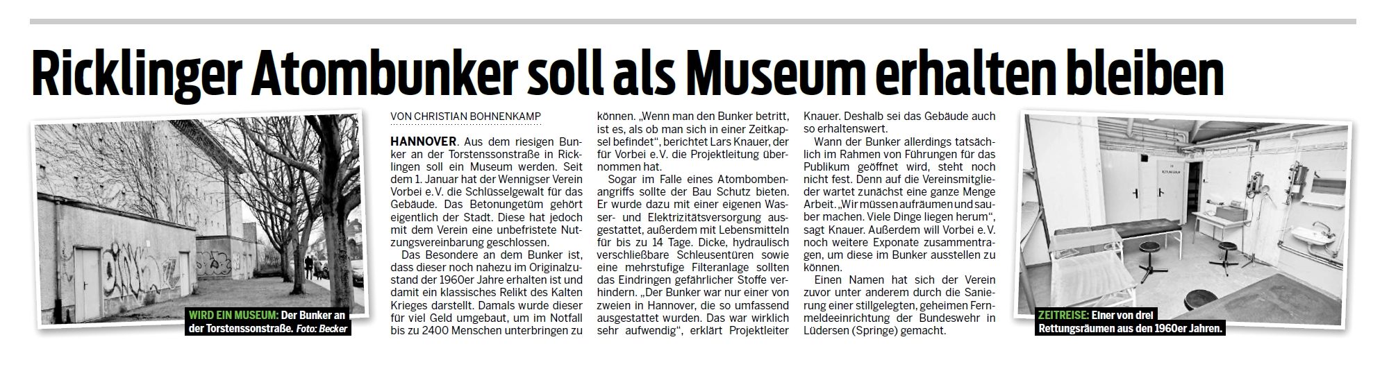 Ricklinger Atombunker soll als Museum erhalten bleiben.