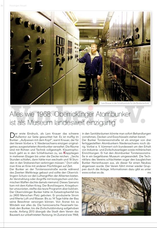 “Alles wie 1968: Oberricklinger Atombunker ist als Museum landesweit einzigartig” im Magazin Ricklingen Aktuell.