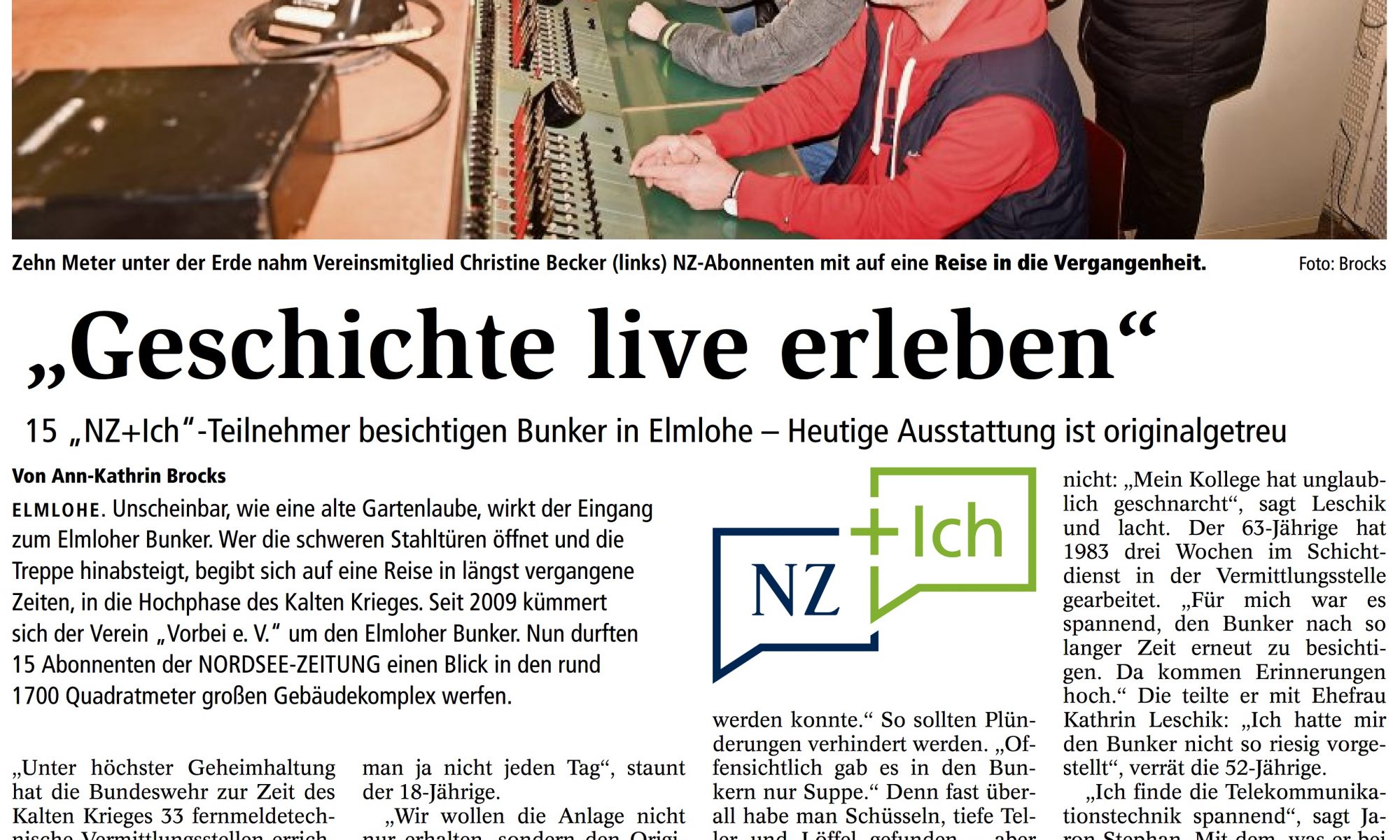 Zeitungsbericht über den Besuch des Bunkers in Elmlohe. Die Nordsee-Zeitung hat mit ihren Lesern die GSVBw 22 Elmlohe besucht.