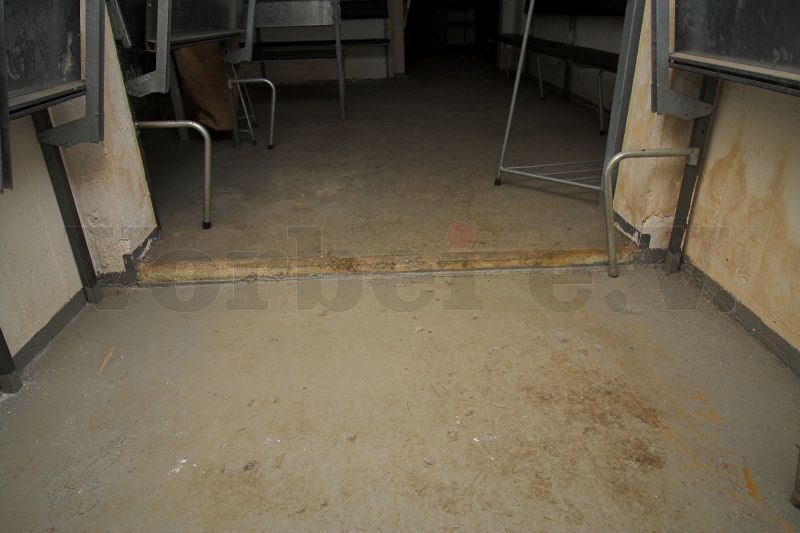 Kanten im Bodenbereich wurden, wie gefordert, mit einer lumineszierenden Farbe gestrichen. Bei einem Ausfall der Beleuchtungsanlage leuchten die Kanten nach und verringern so die Stolpergefahr. Kanten im Bodenbereich wurden, wie gefordert, mit einer lumineszierenden Farbe gestrichen. Bei einem Ausfall der Beleuchtungsanlage leuchten die Kanten nach und verringern so die Stolpergefahr.