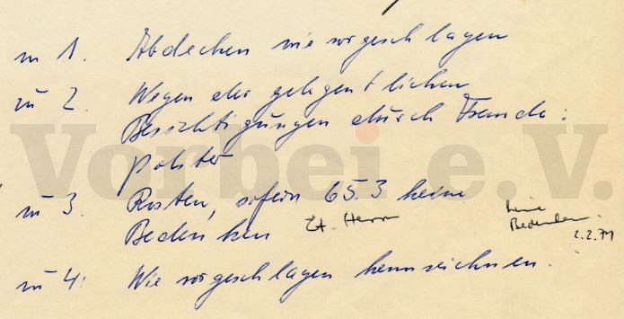 Die Entscheidung, welche Maßnahmen umgesetzt werden sollen, erfolgte handschriftlich am 02.02.1971 (Persönliche Informationen wurden entfernt). Die Entscheidung, welche Maßnahmen umgesetzt werden sollen, erfolgte handschriftlich am 02.02.1971 (Persönliche Informationen wurden entfernt).